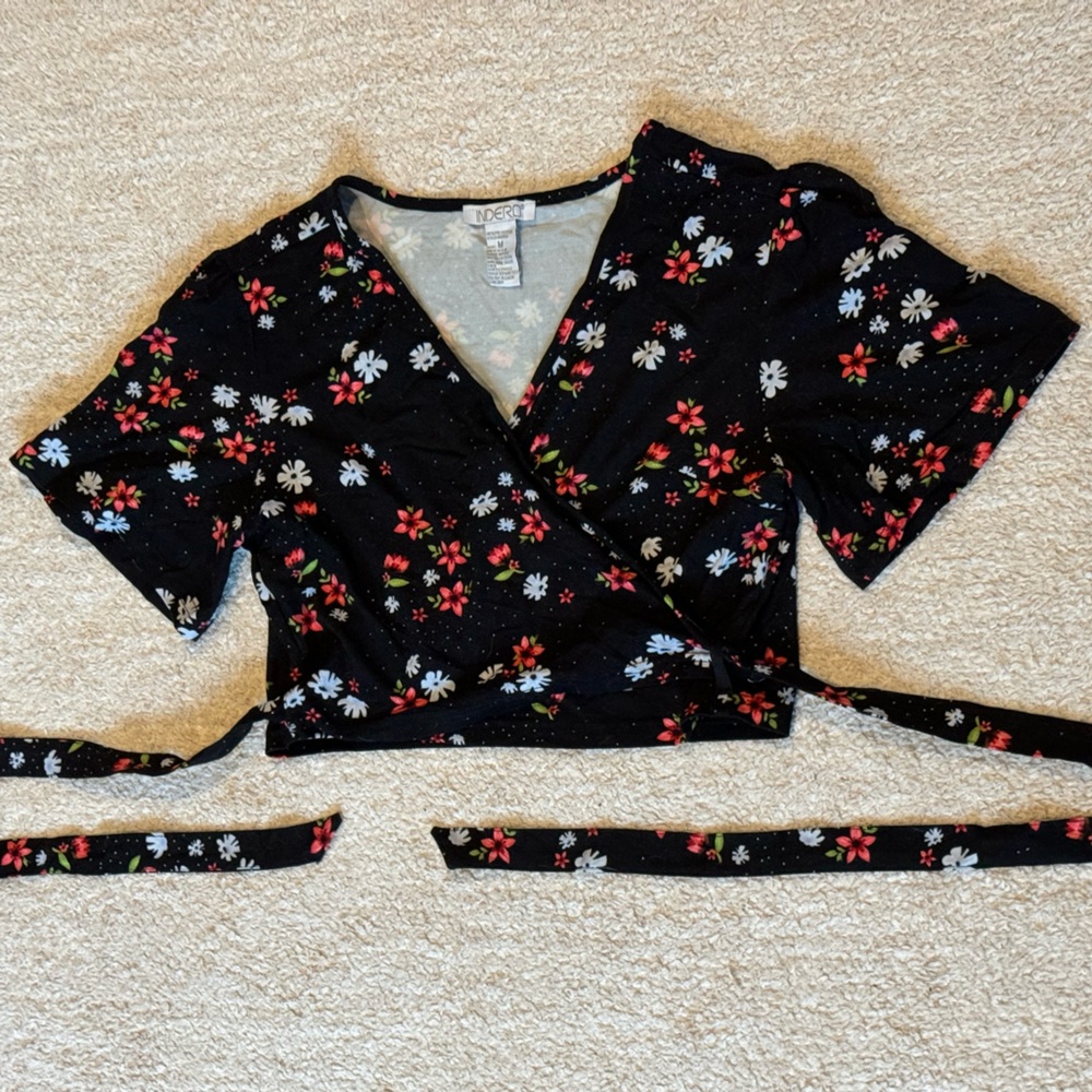 Indero Floral Crop Top Wrap Tie Waist size M